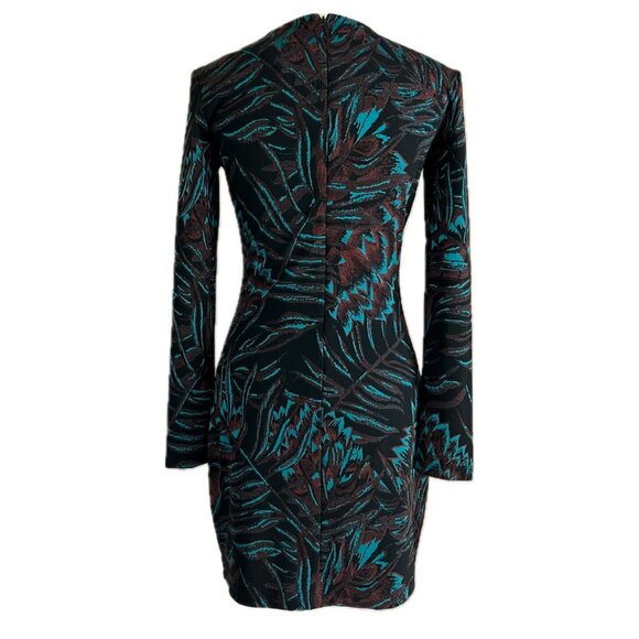 Mara Hoffman Herbarium Jacquard Teal Brown Gold Fitted Bodycon Long Sleeve Dress - Picture 3 of 8